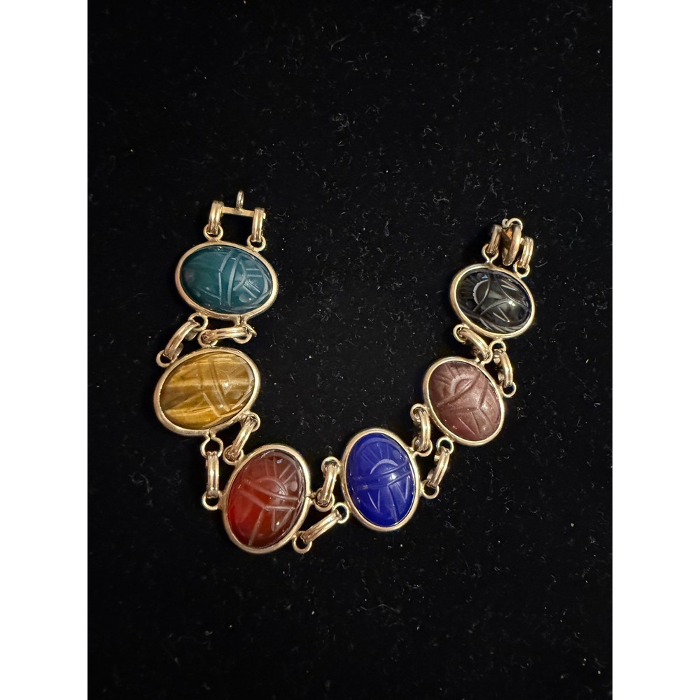 Bal Ron 12k Gold Filled Scarab Bracelet Semi Precious Stones